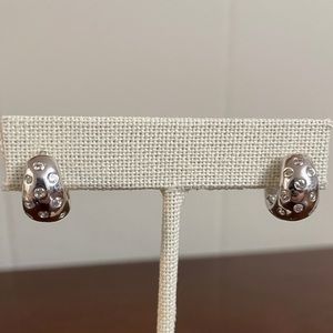 925 silver dainty hoop (huggie) earrings with clear stone accents.